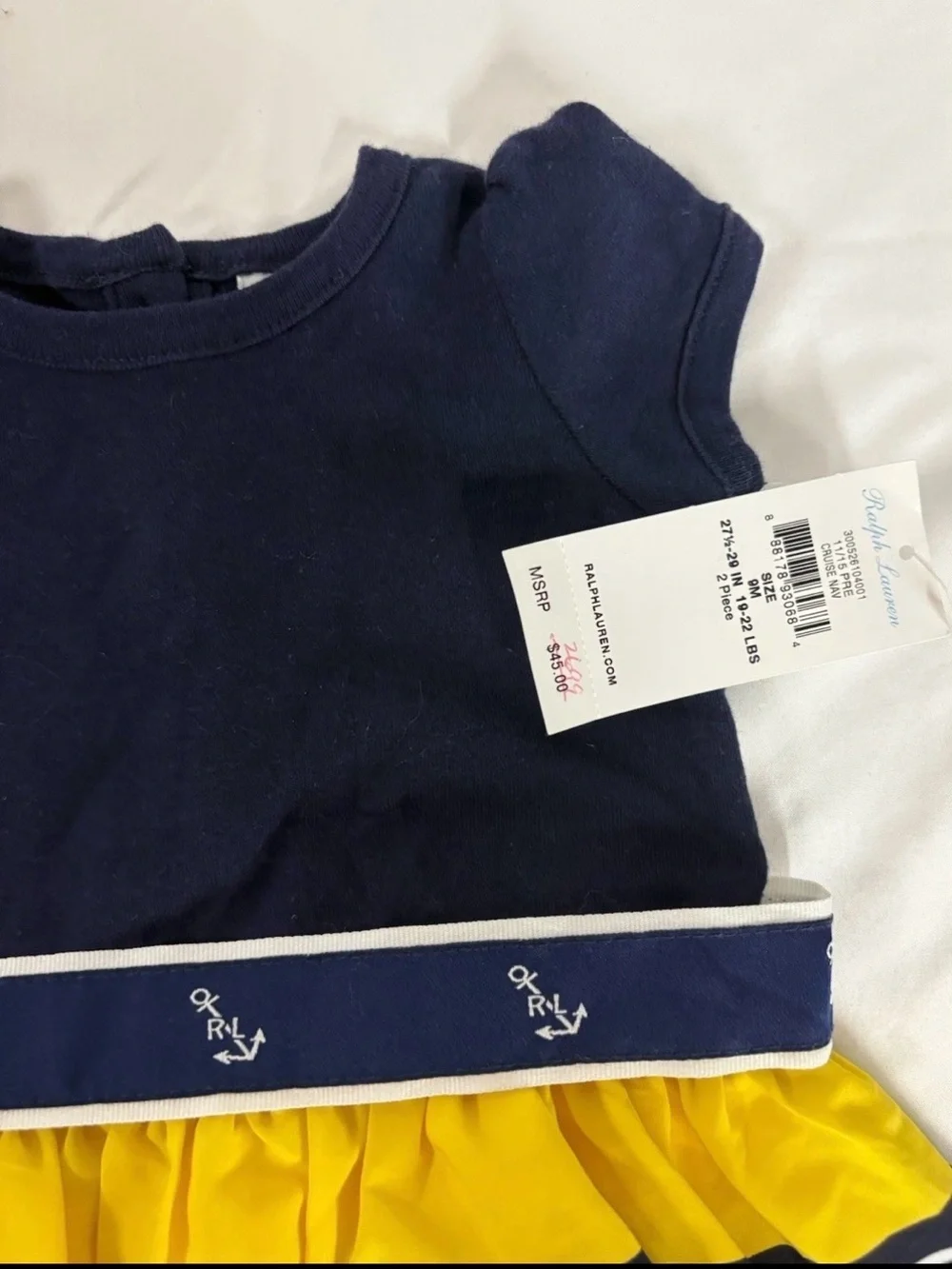 Ralph Lauren Navy and Yellow Striped Dress with Anchor Sash